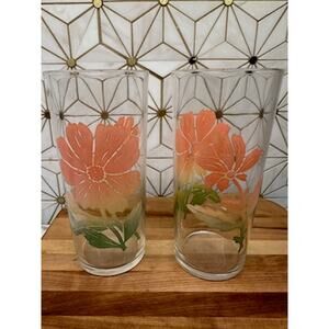 Vintage Federal Glass Cosmos Pink, Peach Flower Glasses | Set of 2‎